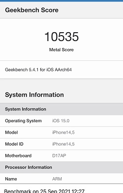 iPhone 13 のGeekbenchベンチマークスコア