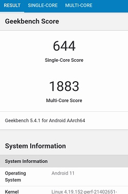 Galaxy A52 5G のGeekbenchベンチマークスコア