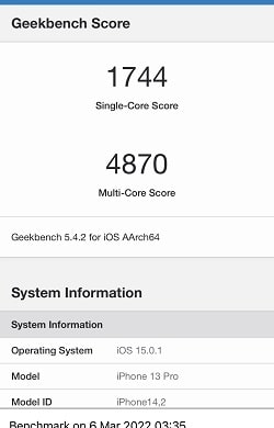 iPhone 13 Pro のGeekbenchベンチマークスコア