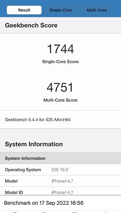 iPhone 14 のGeekbenchベンチマークスコア